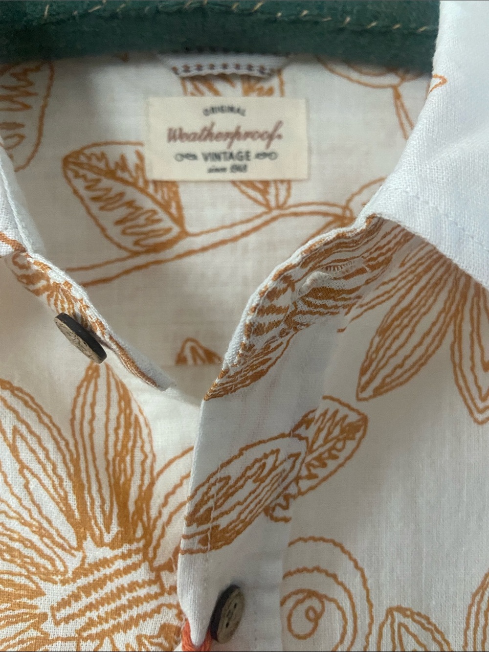 Weatherproof White Button-Down Shirt with Tan Floral Print - Picture 2 of 6